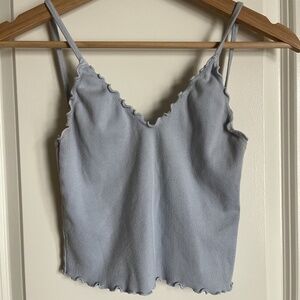Brandy Melville Blue Nicolette Ruffle Lettuce Edge Tank Spaghetti Strap - S/XS